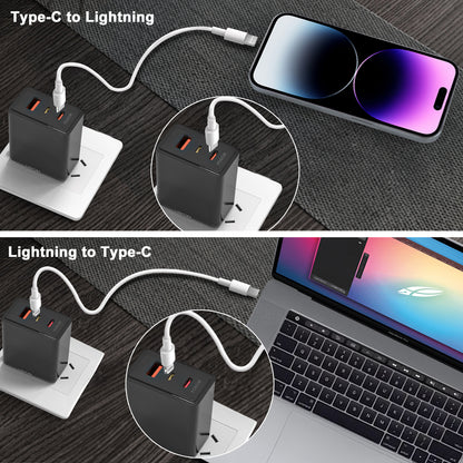 LightinX Versa Tech PD3.1 65W 3-Port Lightning USB-C USB-A Fast Charging GaN Charger PPS Black