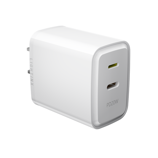 LightinX Versa Tech PD3.1 20W 2-Port Lightning USB-C Fast Charging Charger White