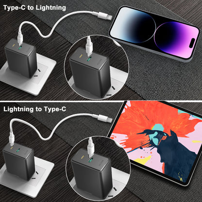 LightinX Versa Tech PD3.1 20W 2-Port Lightning USB-C Fast Charging Charger Black