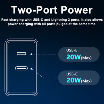 LightinX Versa Tech PD3.1 20W 2-Port Lightning USB-C Fast Charging Charger White