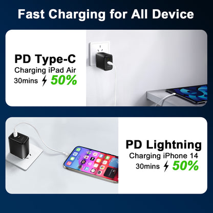 LightinX Versa Tech PD3.1 20W 2-Port Lightning USB-C Fast Charging Charger Black