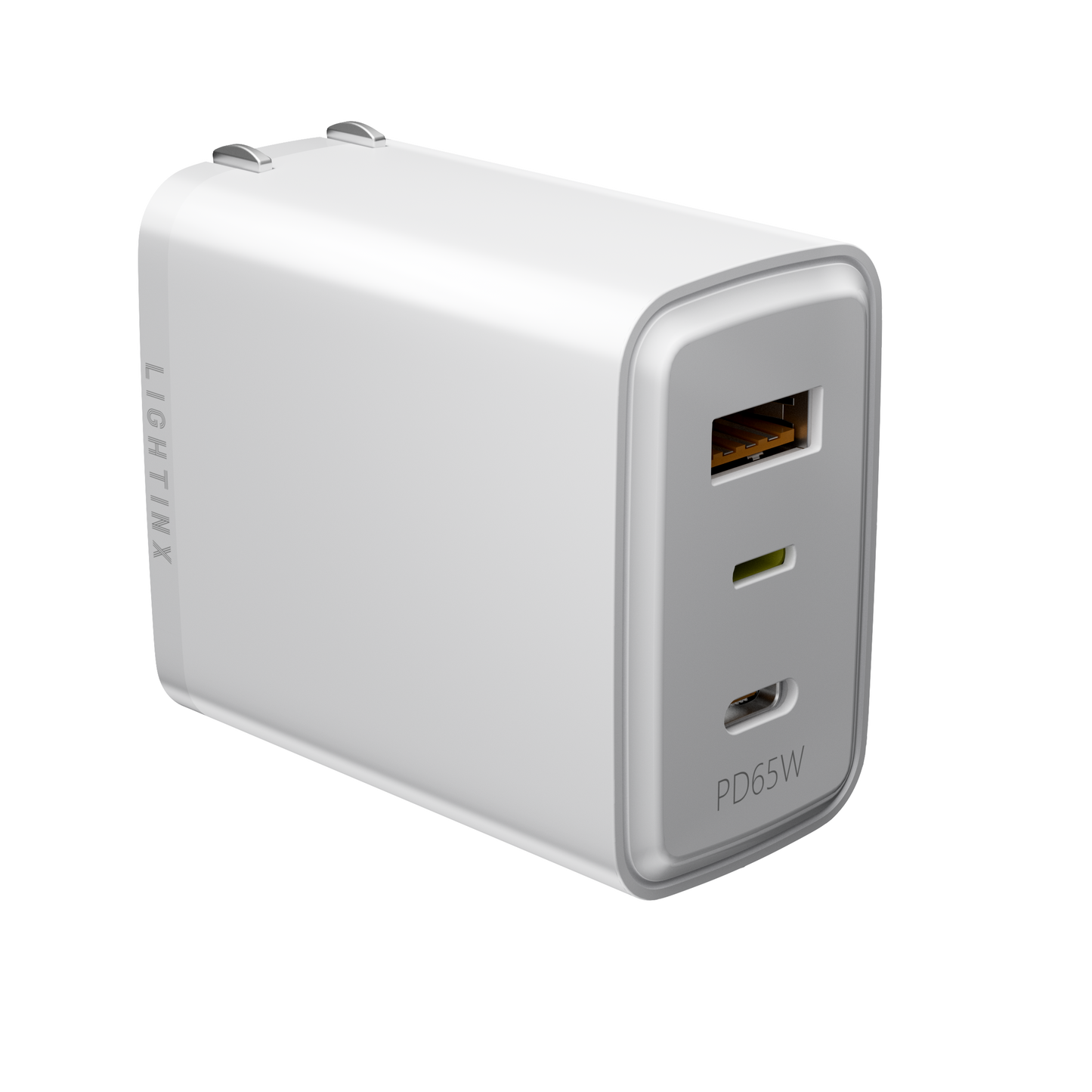 LightinX Versa Tech PD3.1 65W 3-Port Lightning USB-C USB-A Fast Charging GaN Charger PPS White