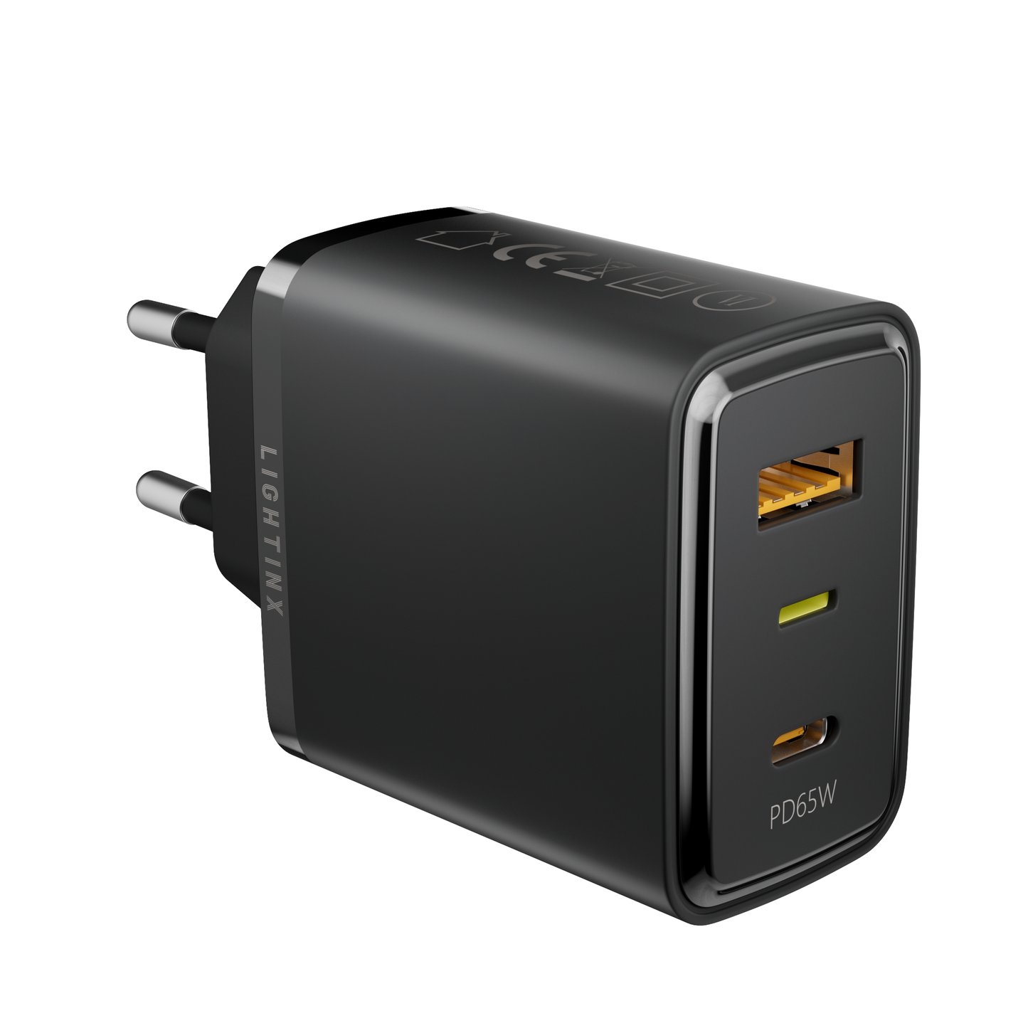 LightinX Versa Tech PD3.1 65W 3-Port Lightning USB-C USB-A Fast Charging GaN Charger PPS Black