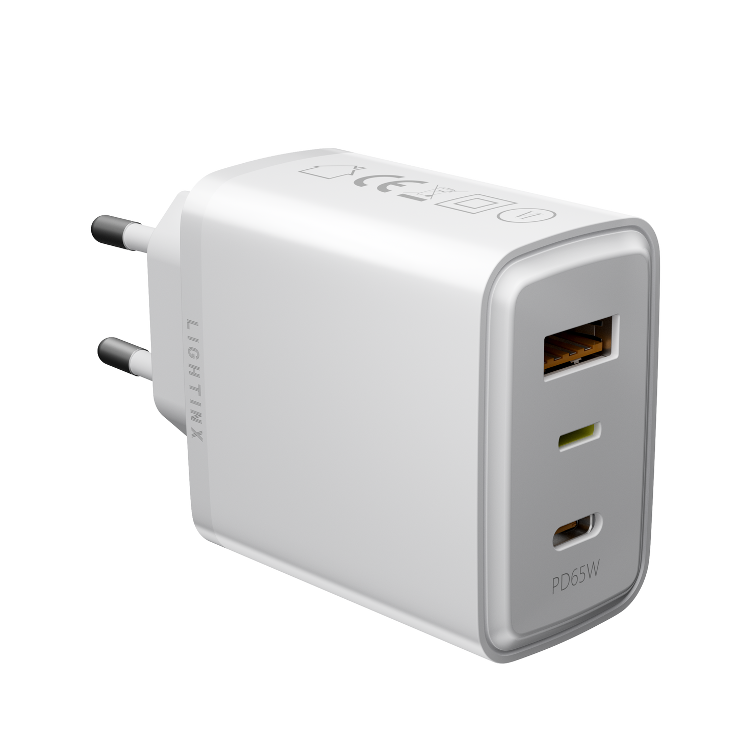 LightinX Versa Tech PD3.1 65W 3-Port Lightning USB-C USB-A Fast Charging GaN Charger PPS White