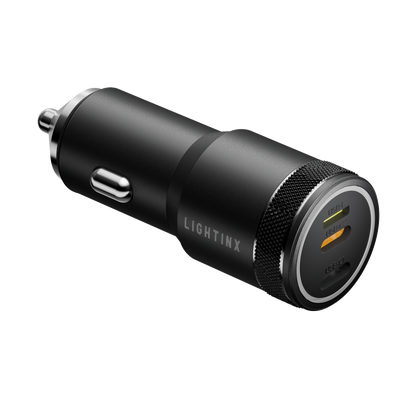 LightinX Versa Tech PD3.1 30W 3-Port Lightning USB-C Fast Charging Car Charger Black